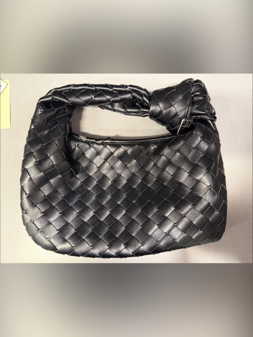 Black Woven Leather Knot-Handle Men’s Bag
